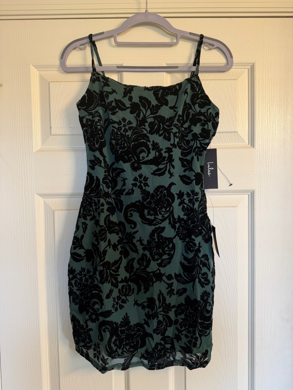 Lulu's Green and Black Flocked Floral Slip Dress